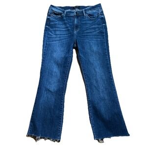 Judy‎ Blue Jeans Women's 13/31 Dark Wash Mid Rise Raw Hem Boot Cut Stretch Denim